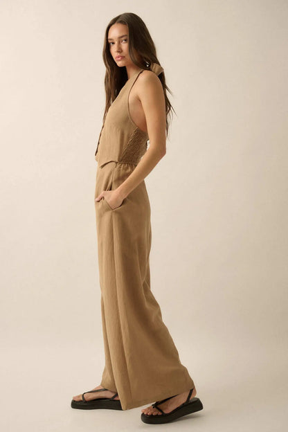 Better Nature Wide-Leg Linen-Blend Vest Jumpsuit