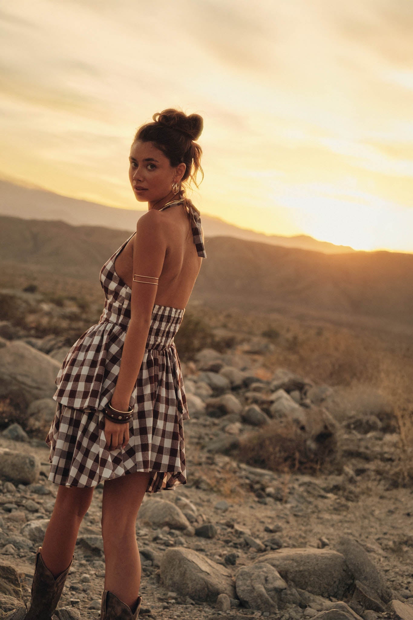 Sugar and Spice Gingham Plaid Ruffle Halter Romper