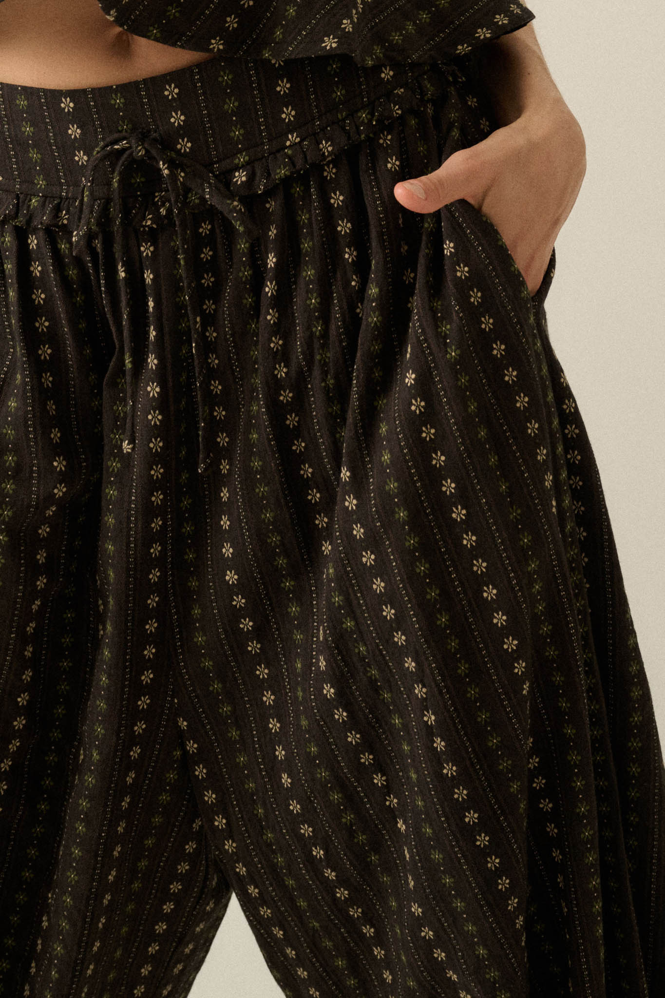 Blooming Bazaar Floral-Stripe Cotton Balloon Pants