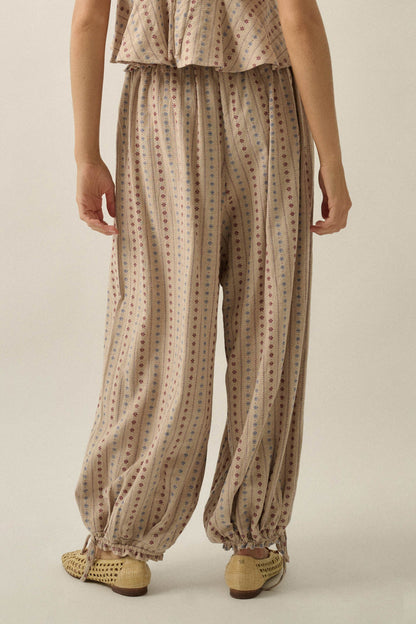 Blooming Bazaar Floral-Stripe Cotton Balloon Pants