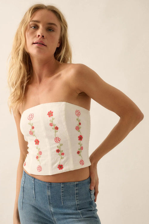 Monogram Garden Embroidered Strapless Corset Top