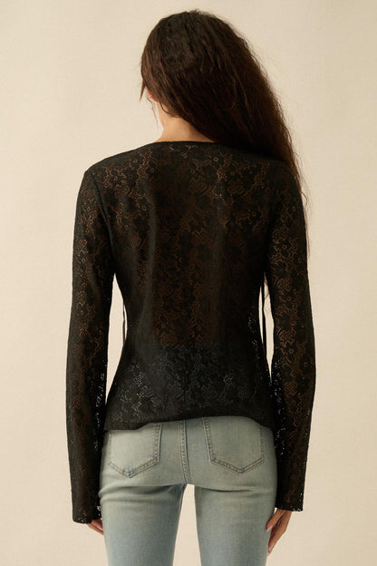Lost in the Moment Floral Lace Tie-Front Top
