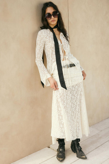 Lost in the Moment Floral Lace Tie-Front Top