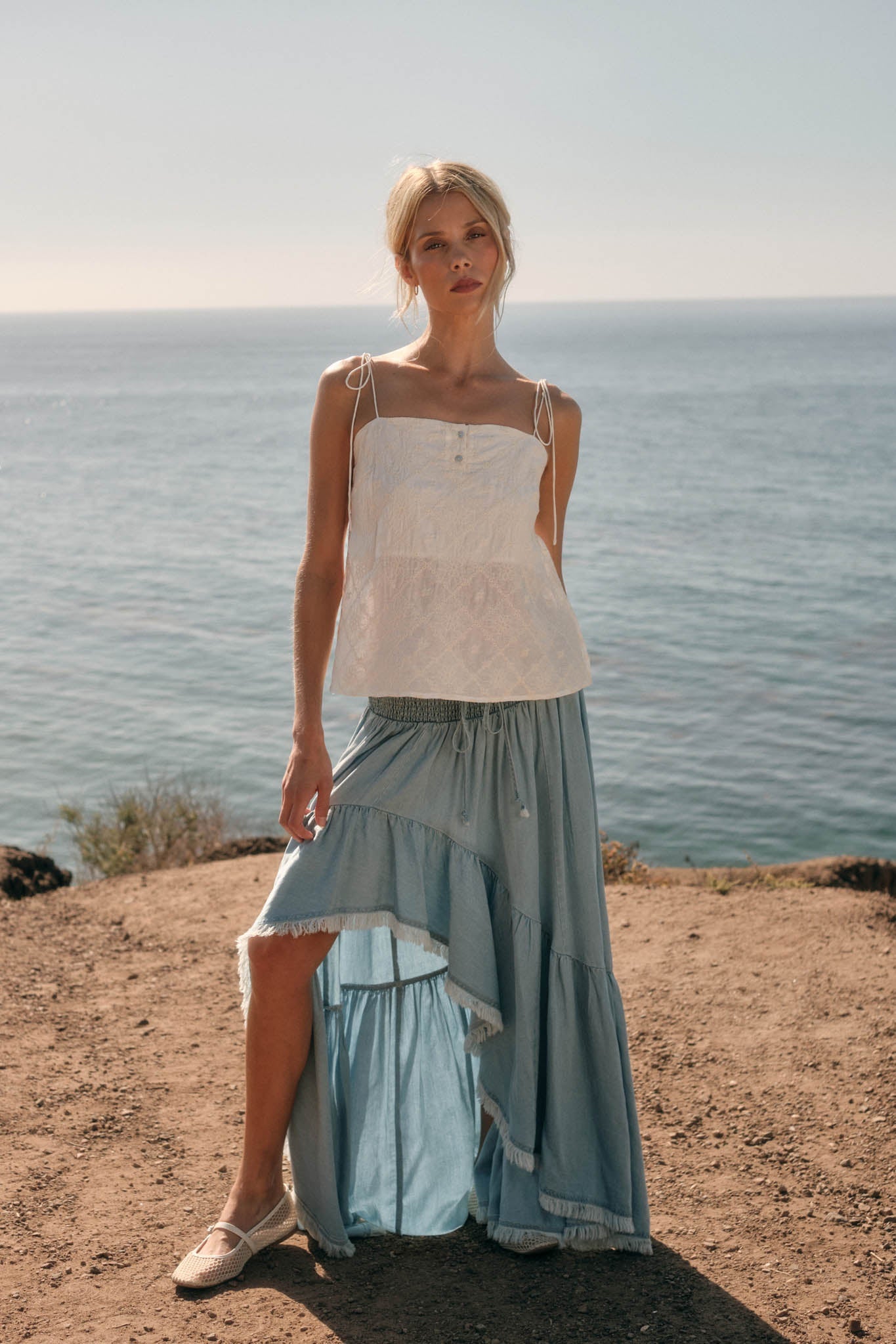 Feeling Flirty Embroidered Straight-Neck Cami Top