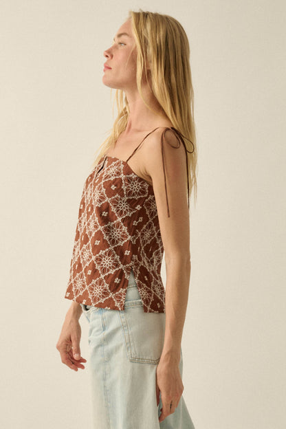 Feeling Flirty Embroidered Straight-Neck Cami Top