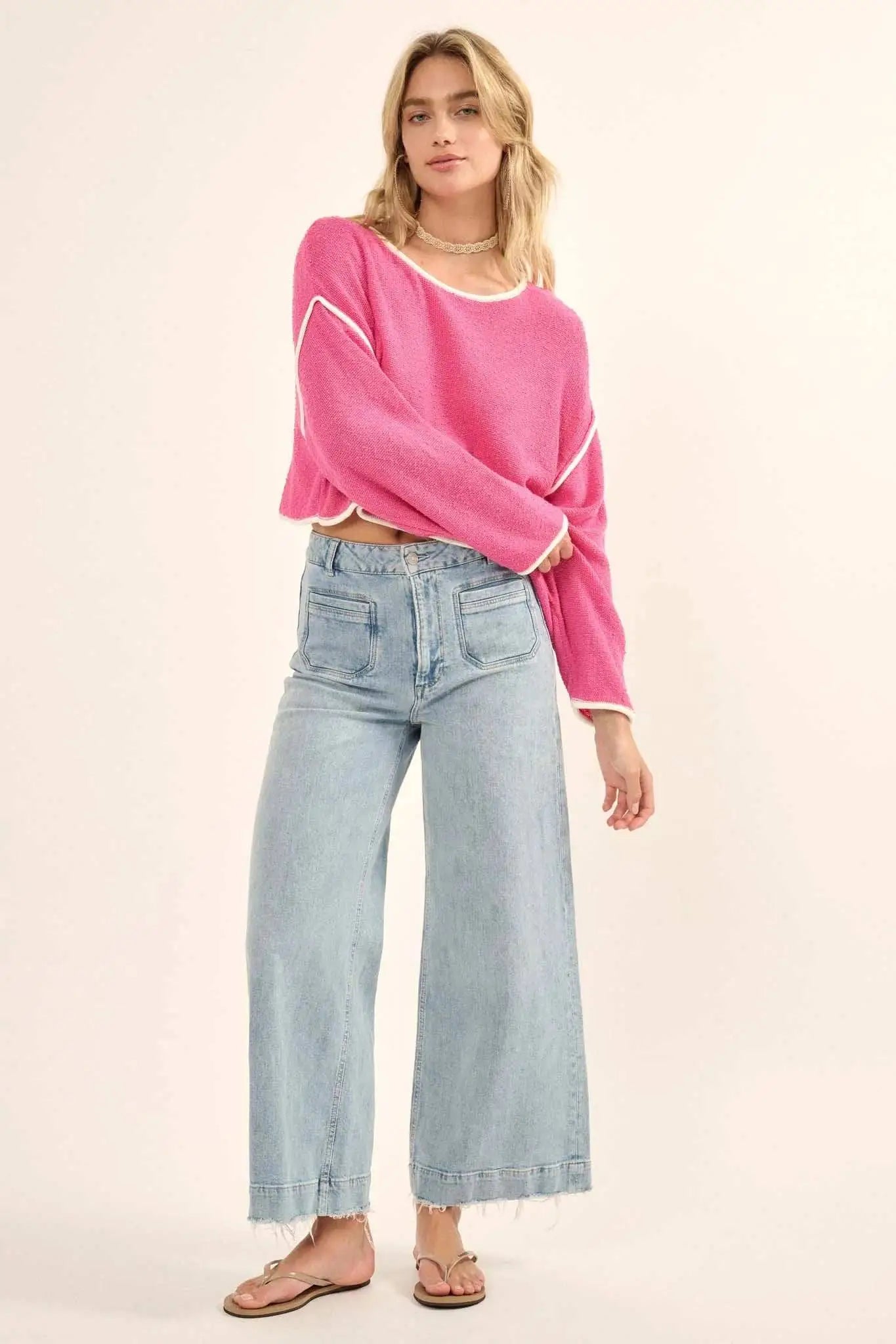 Cuddle Party Cropped Exposed-Seam Sweater