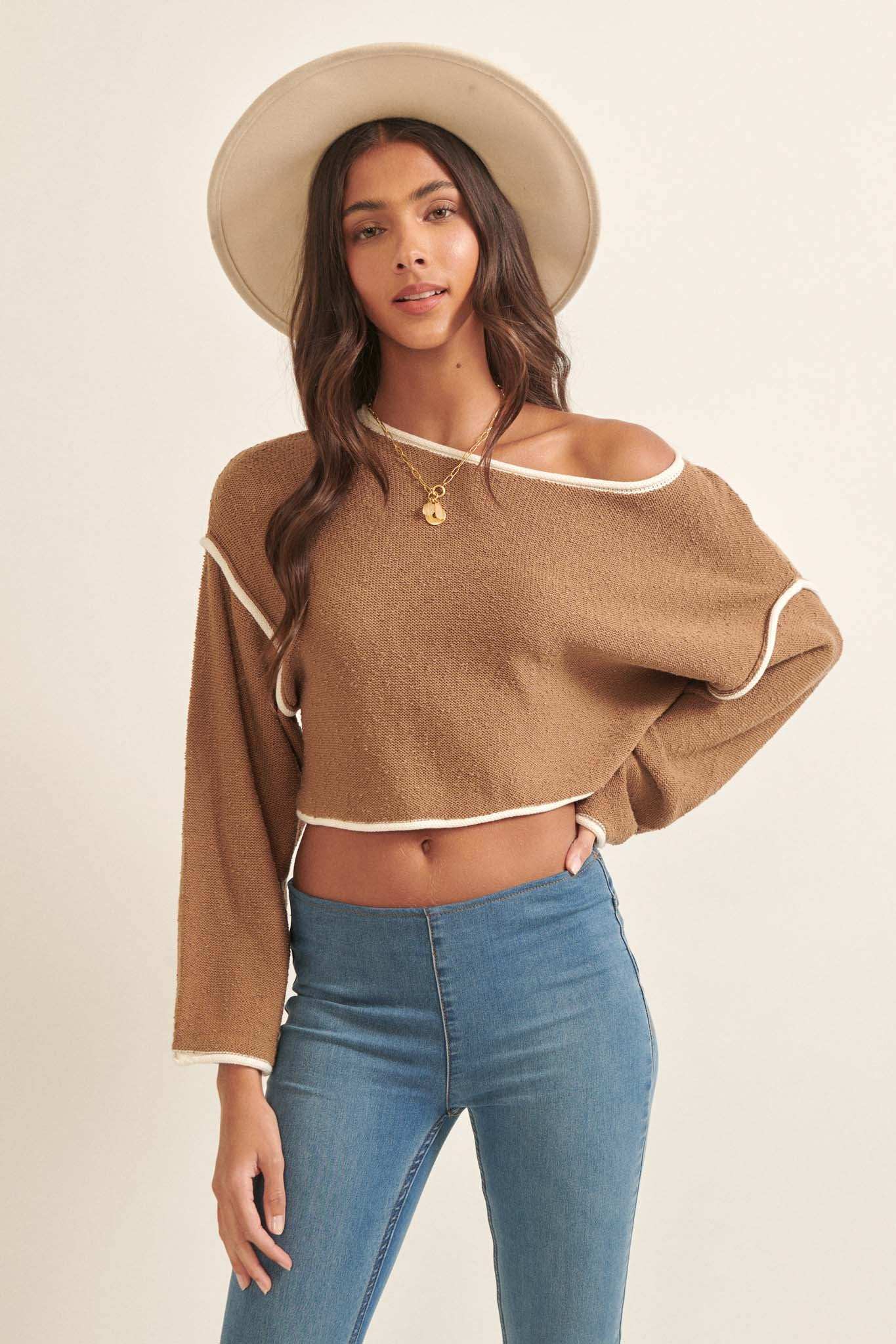 Cuddle Party Cropped Exposed-Seam Sweater