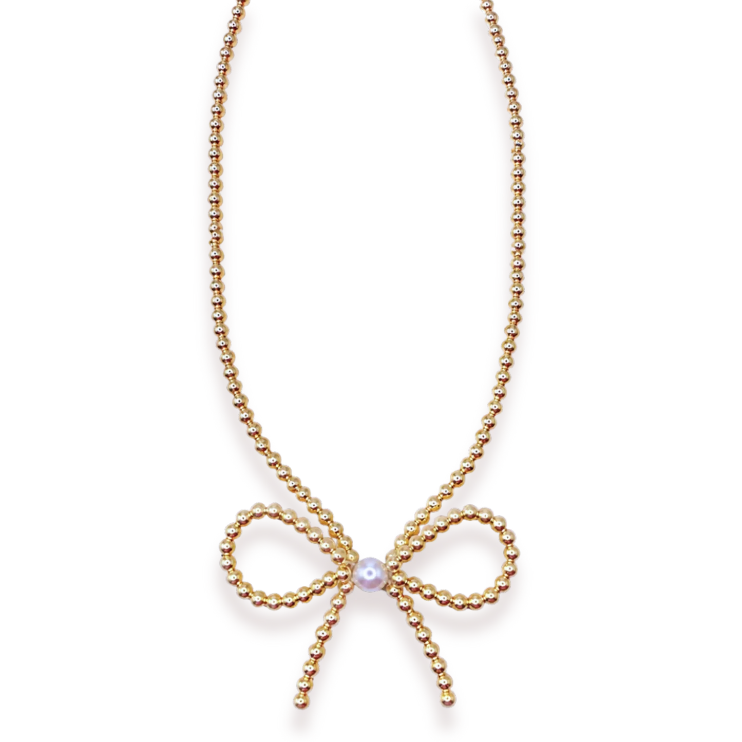 Gold Beaded Bow Necklace