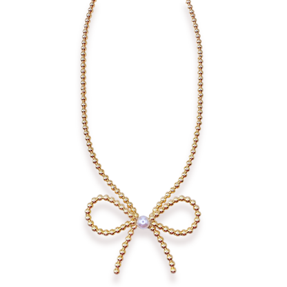 Gold Beaded Bow Necklace