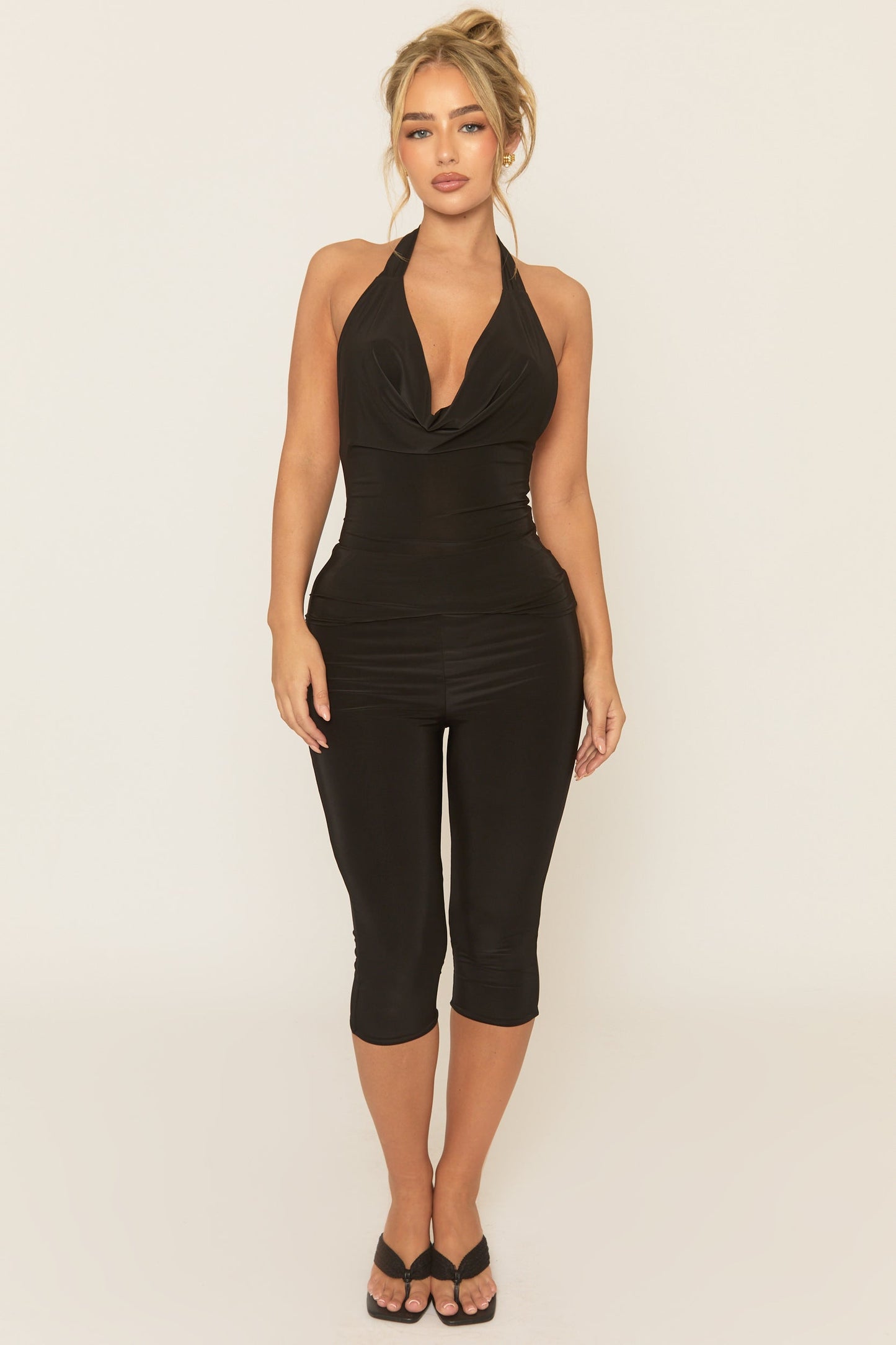 Black Double Slinky Capri Leggings - Kelsia