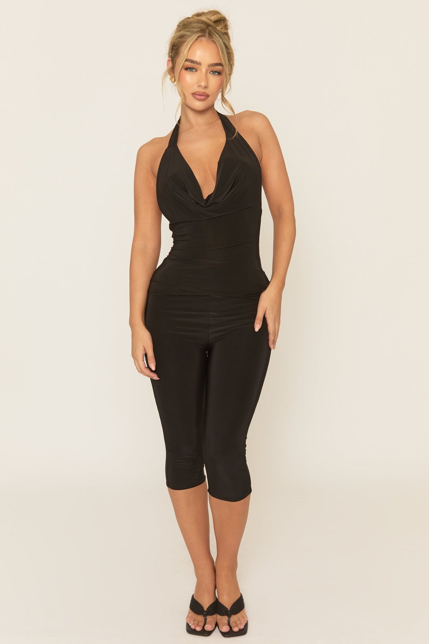 Black Double Slinky Capri Leggings - Kelsia