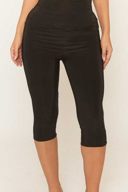 Black Double Slinky Capri Leggings - Kelsia