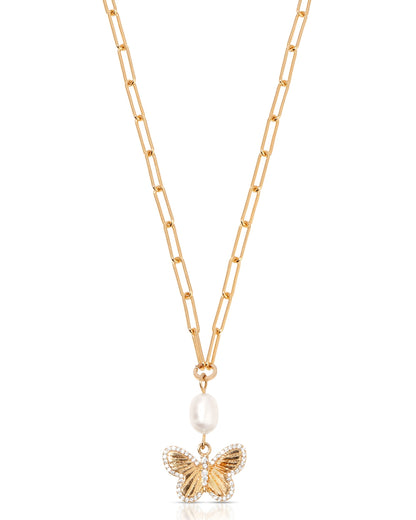 Butterfly Pearl Chain Necklace