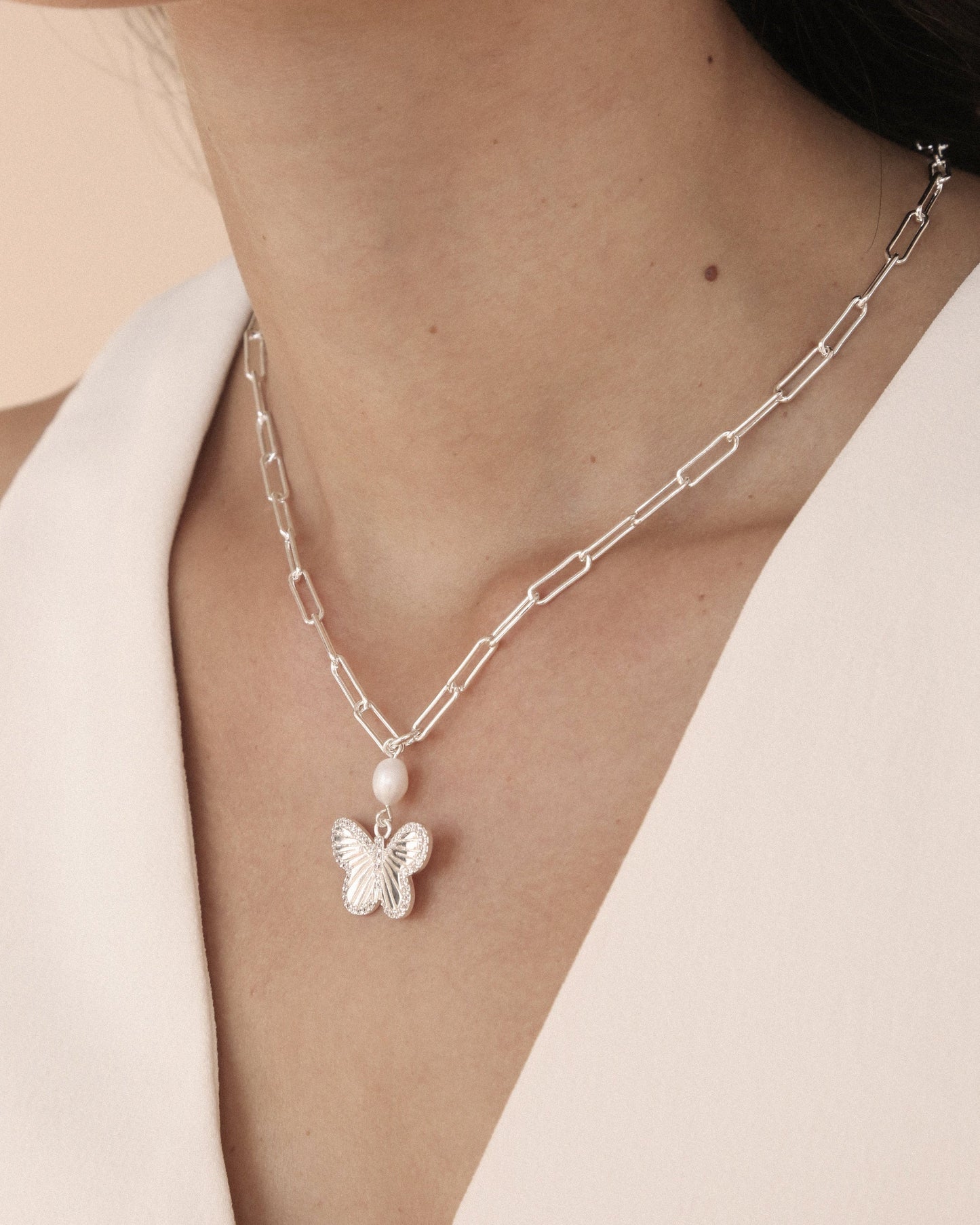 Butterfly Pearl Chain Necklace