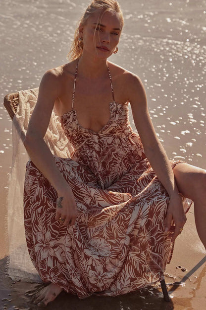 Tropical Tango Floral-Print Halter Maxi Dress