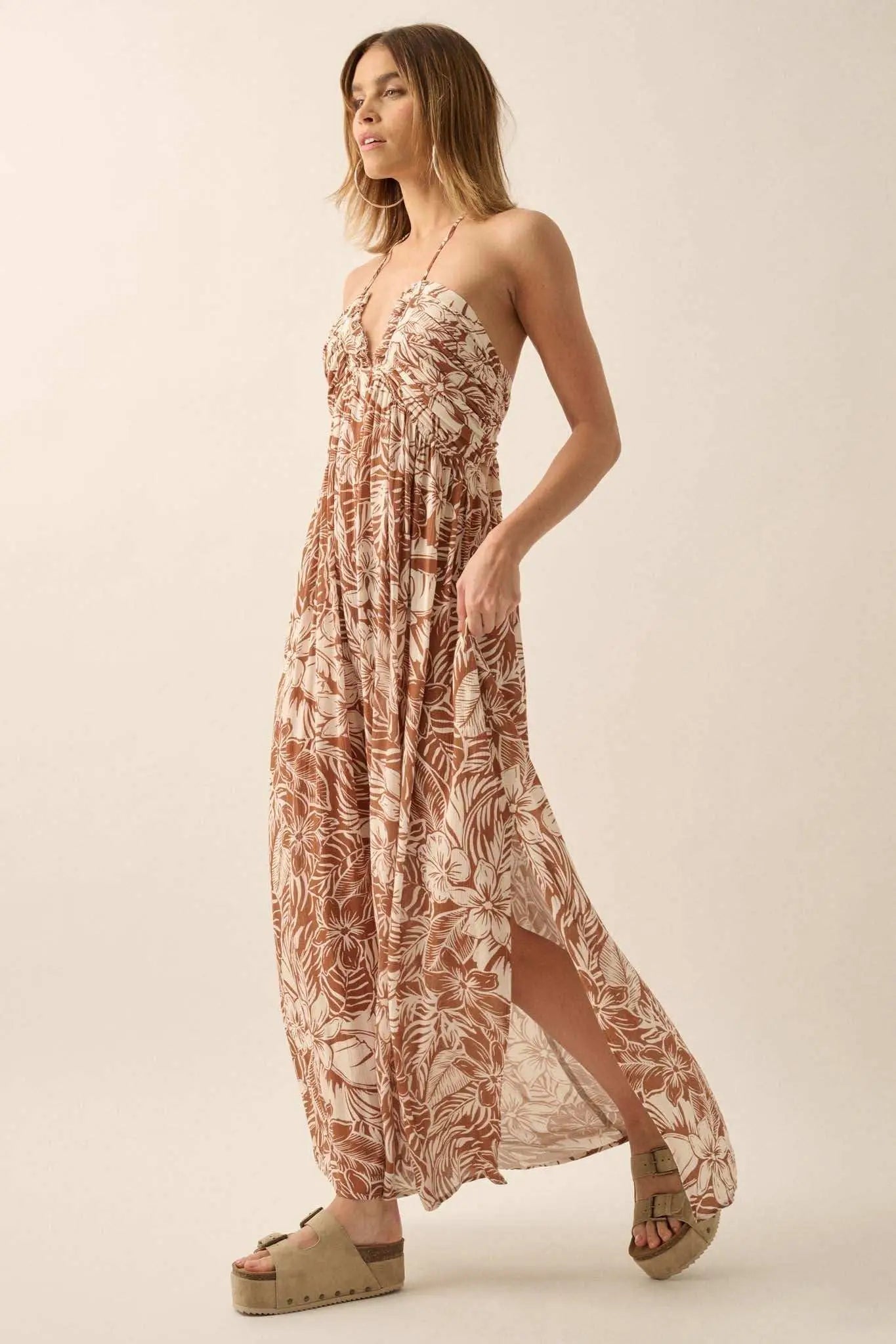 Tropical Tango Floral-Print Halter Maxi Dress
