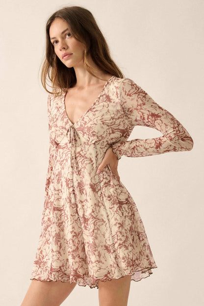 Rare Roses Floral-Print Mesh V-Neck Romper
