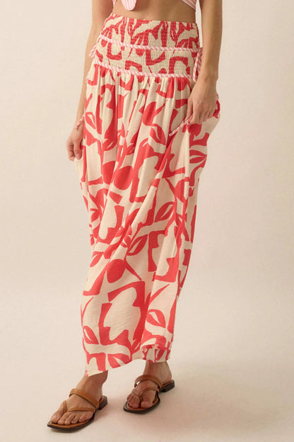 Pop Petals Abstract Floral Drop-Waist Maxi Skirt