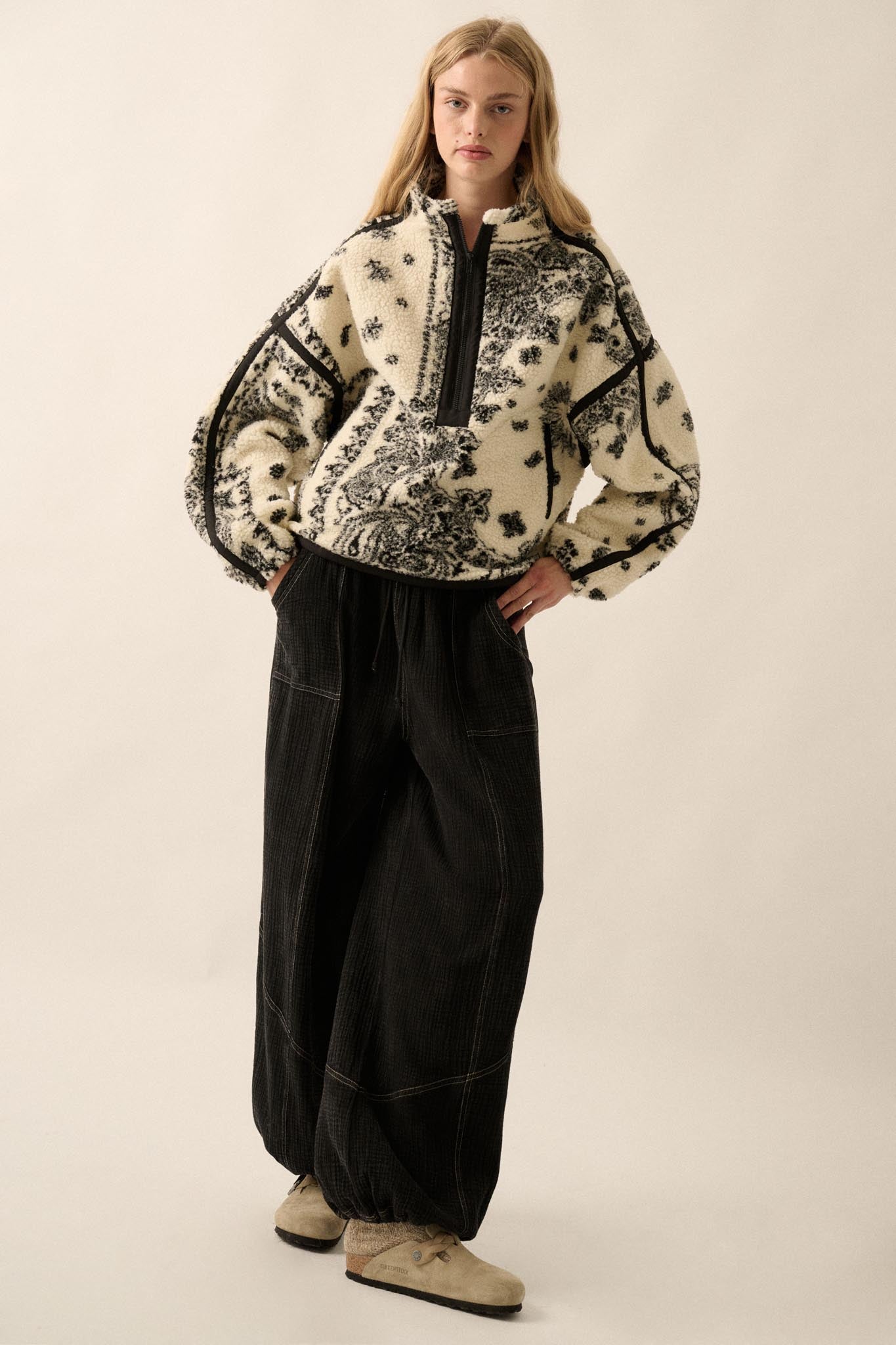 Dream On Paisley-Print Fleece Half-Zip Pullover