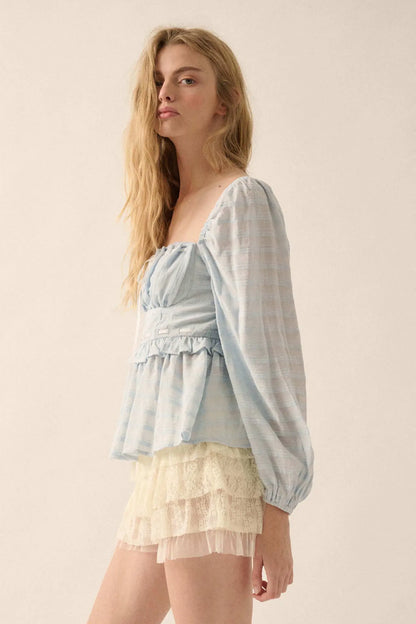 Sweet Infatuation Striped Ribbon-Trim Peasant Top