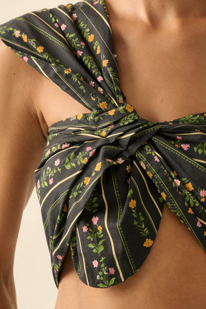 Wild Fields Floral-Stripe One-Shoulder Bandeau Top