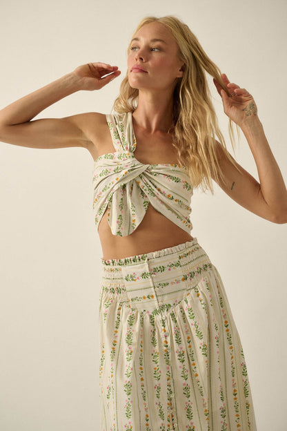 Wild Fields Floral-Stripe One-Shoulder Bandeau Top