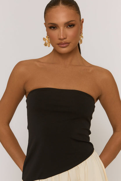 Black Contrast Asymmetric Peplum Mini Dress - Reba