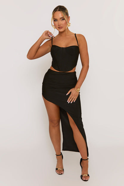 Black Corset and Asymmetric Skirt Co-ord Set - Polina