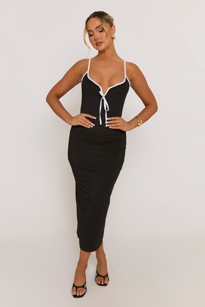 Black Contrast Edge Bodycon Midaxi Dress - Fedora