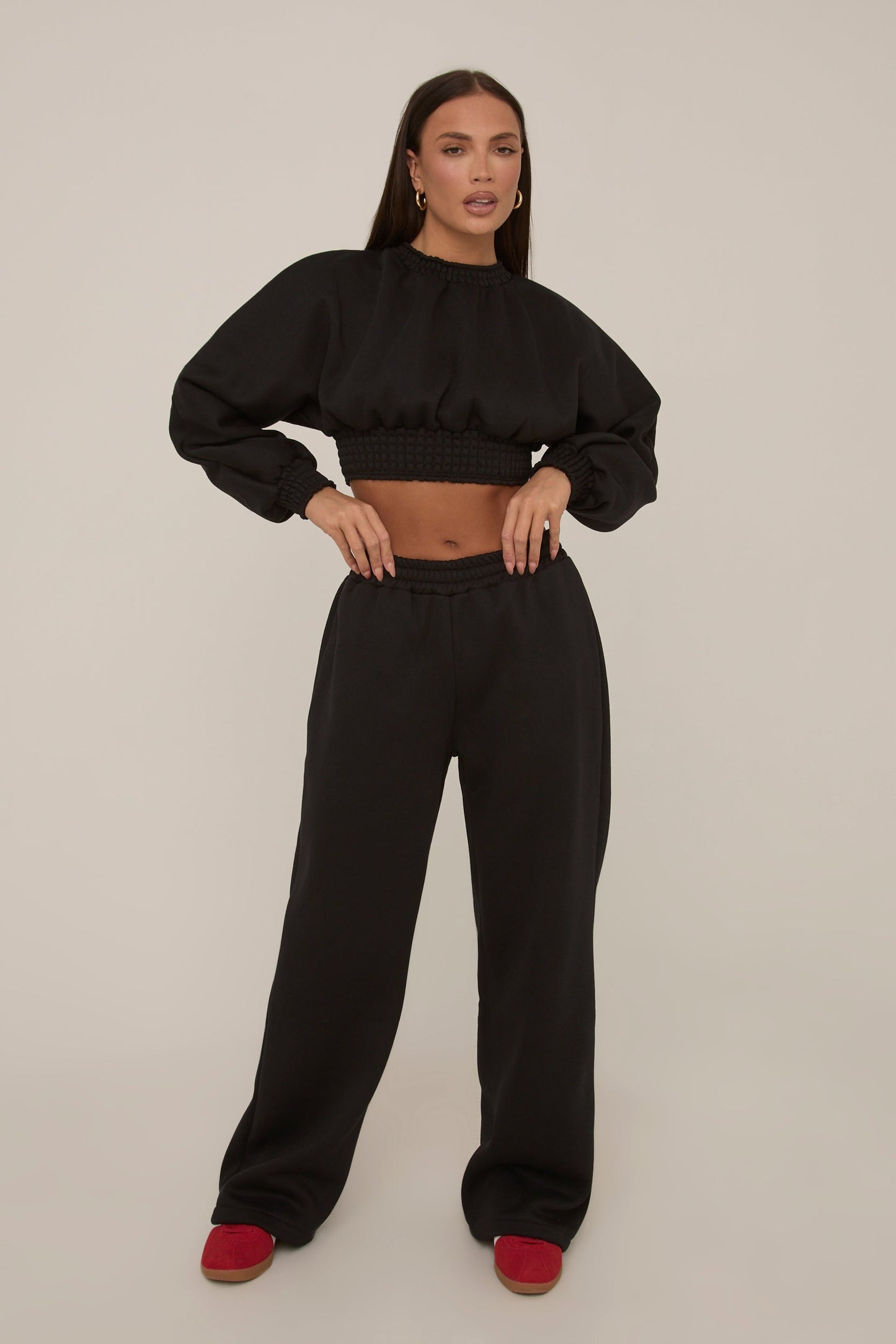 Black Crop Sweater and Wide Leg Jogger Set - Enya