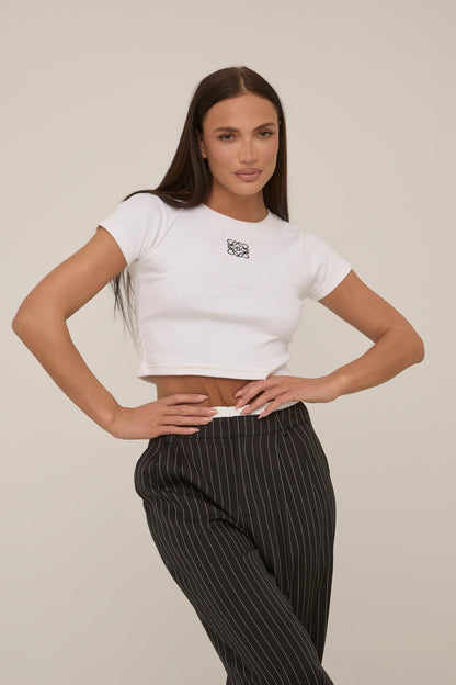 Black Contrast Stripe Wide Leg High Waisted Trousers - Leilani