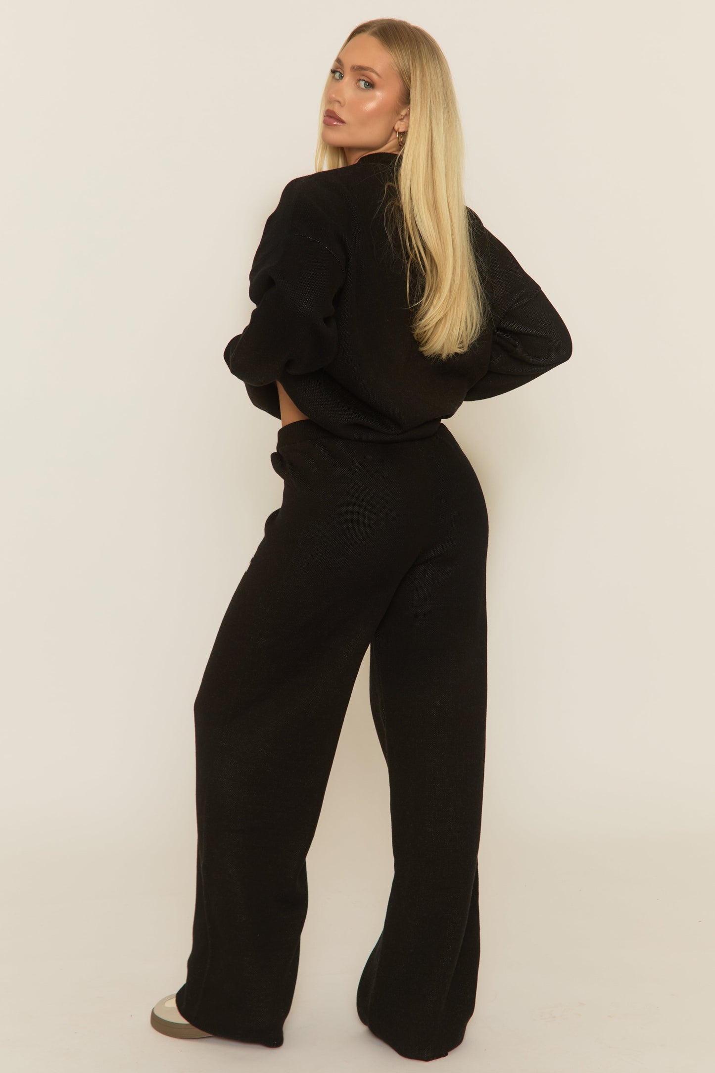 Black Contrast Motif Knit Loungewear Co-ord Set - Regan