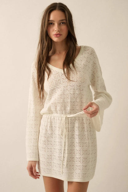 No Worries Pointelle Crochet-Knit Mini Dress