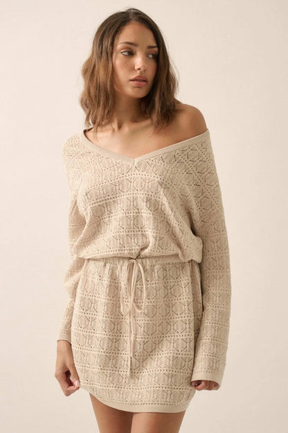 No Worries Pointelle Crochet-Knit Mini Dress