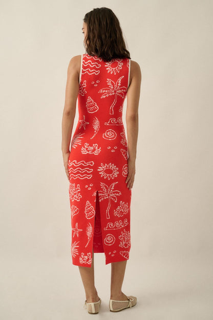Beach Bliss Nautical Jacquard Midi Sweater Dress