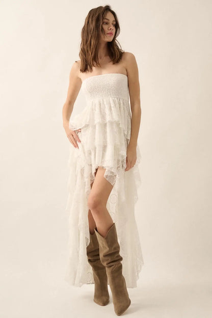 Ever After Asymmetrical Lace Strapless Maxi Dress