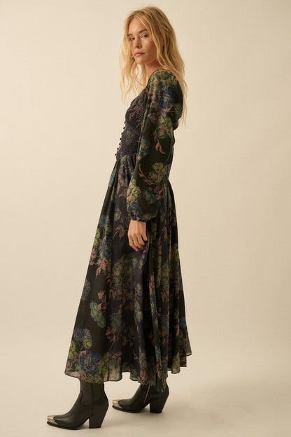 Beautiful Blooms Smocked Floral Maxi Peasant Dress