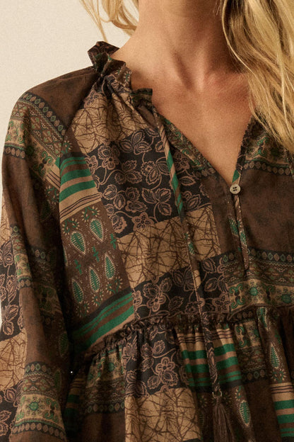 Piece by Piece Patchwork-Print Midi Prairie Dress