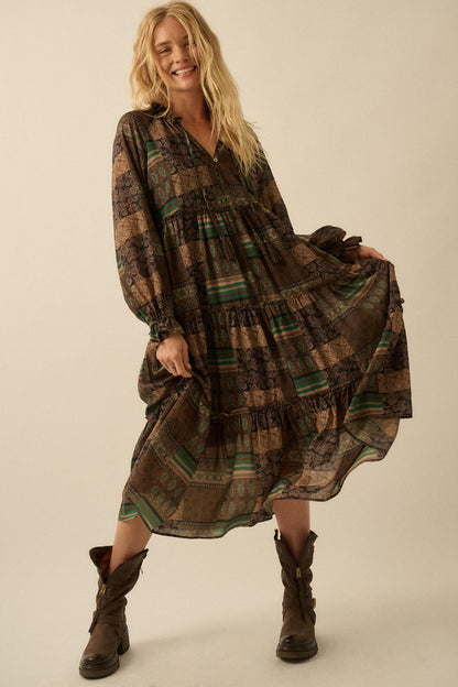 Piece by Piece Patchwork-Print Midi Prairie Dress