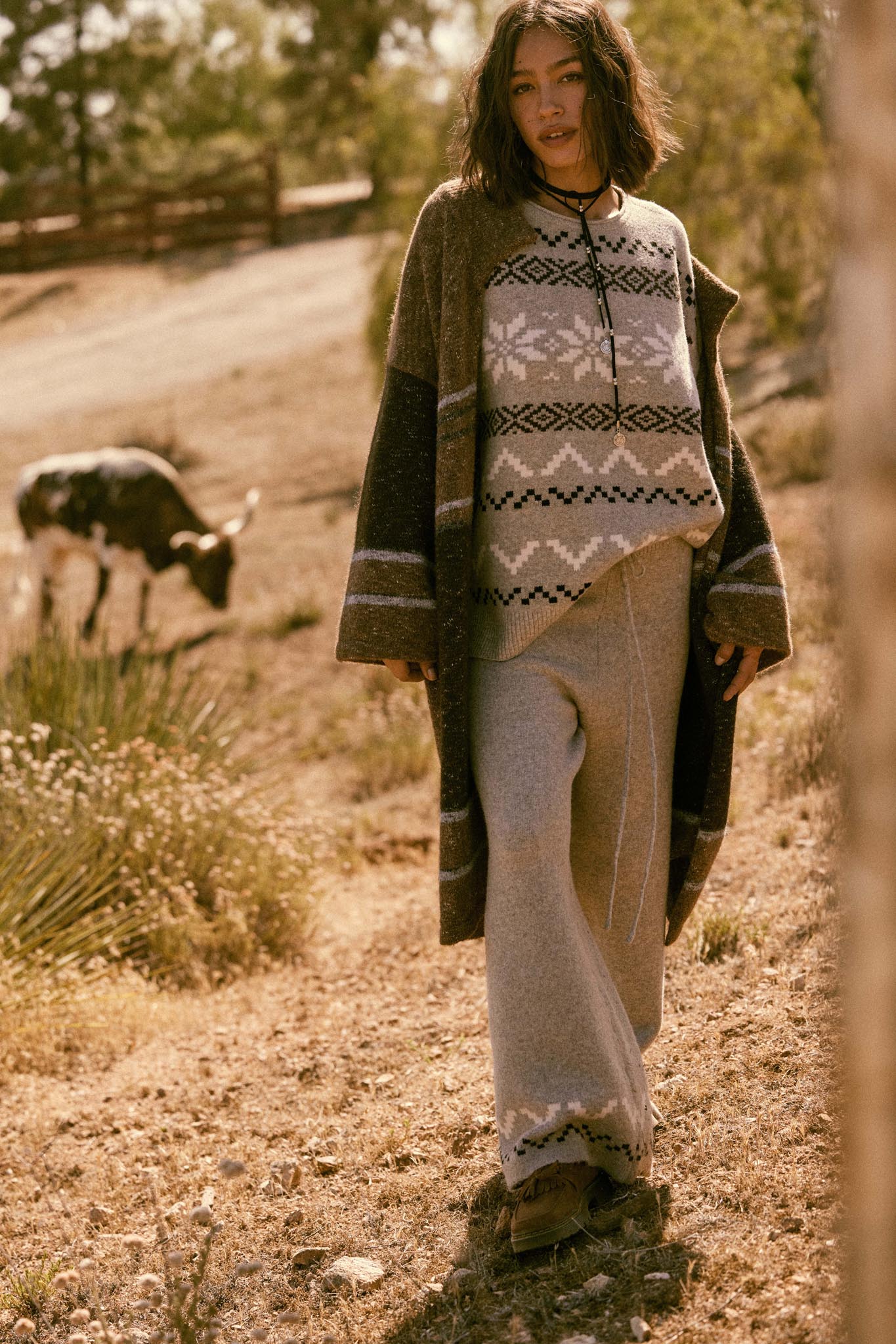 Winter Ridge Alpine Knit Wide-Leg Sweater Pants