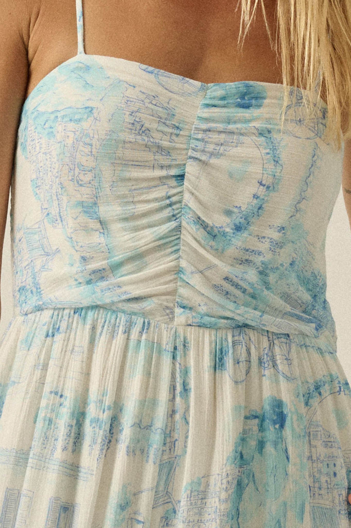 Beautiful View Toile Wide-Leg Tiered Jumpsuit