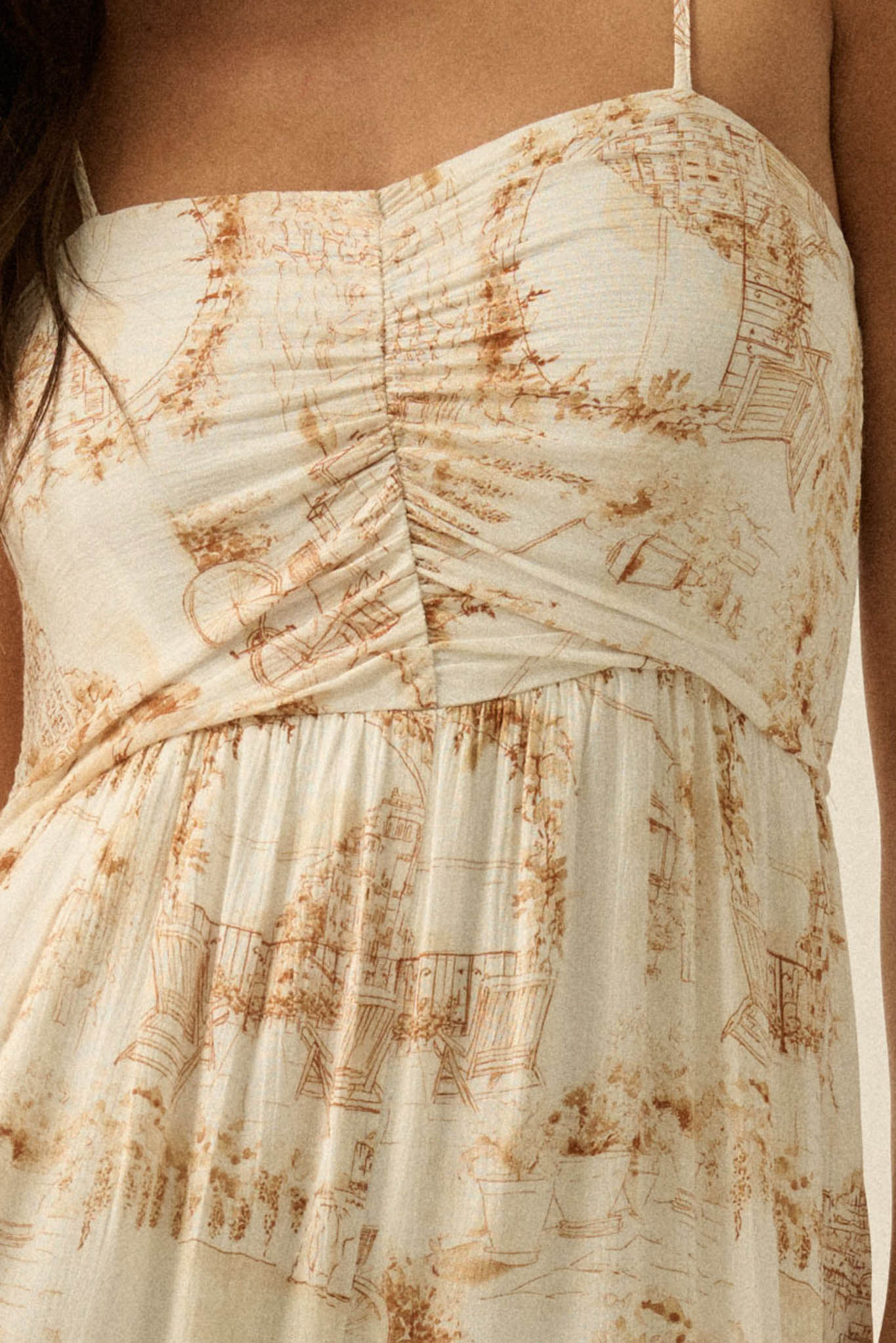 Beautiful View Toile Wide-Leg Tiered Jumpsuit