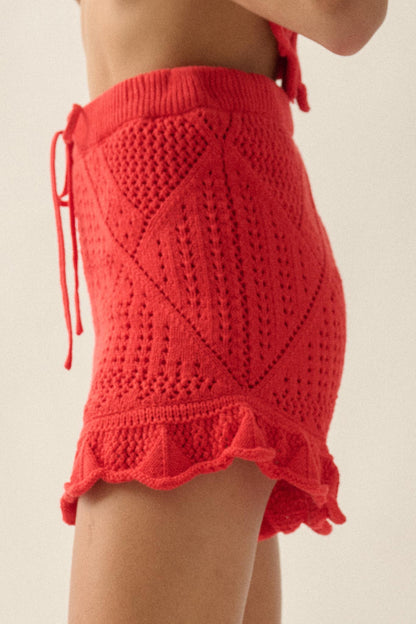 Yes Way Crochet Crochet-Knit Ruffle Shorts