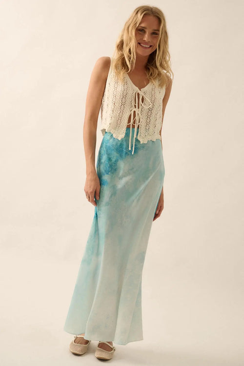 Dancing in the Rain Tie-Dye Satin Maxi Skirt