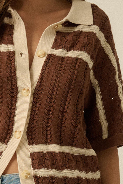 Across the Way Striped Crochet-Knit Camp Shirt