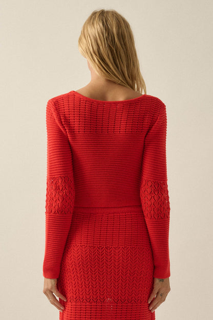 Nothing Less Pointelle Rib-Knit Cropped Cardigan