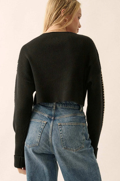 Stitched Up Cropped Blanket Stitch Sweater