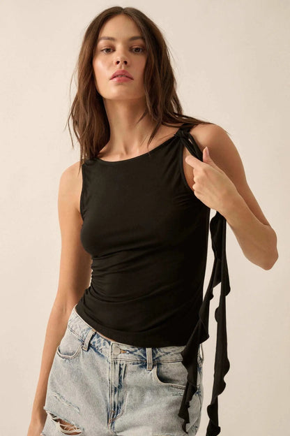Smooth Moves Ruffle Tie-Strap Sleeveless Top