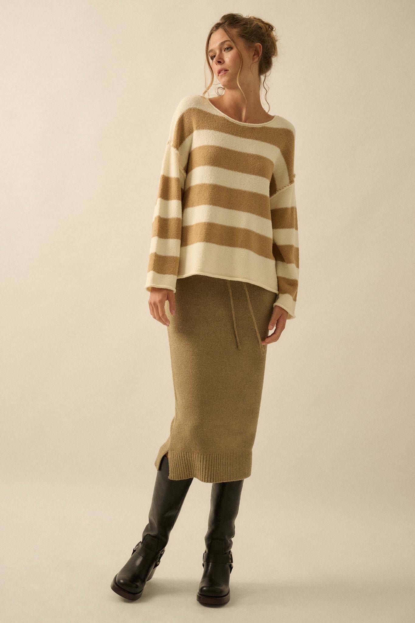 Promise the Label Striped Rolled-Edge Sweater