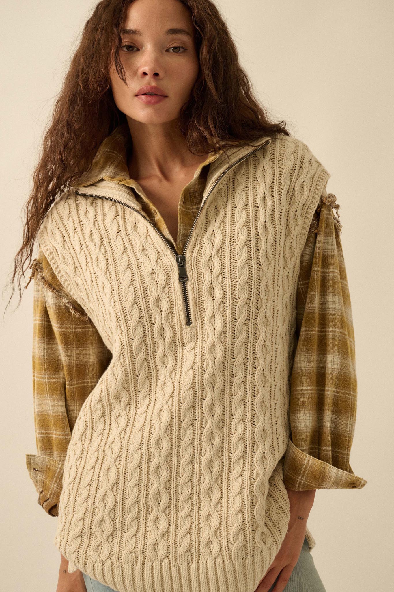 Twist of Fate Cable Knit Oversize Sweater Vest